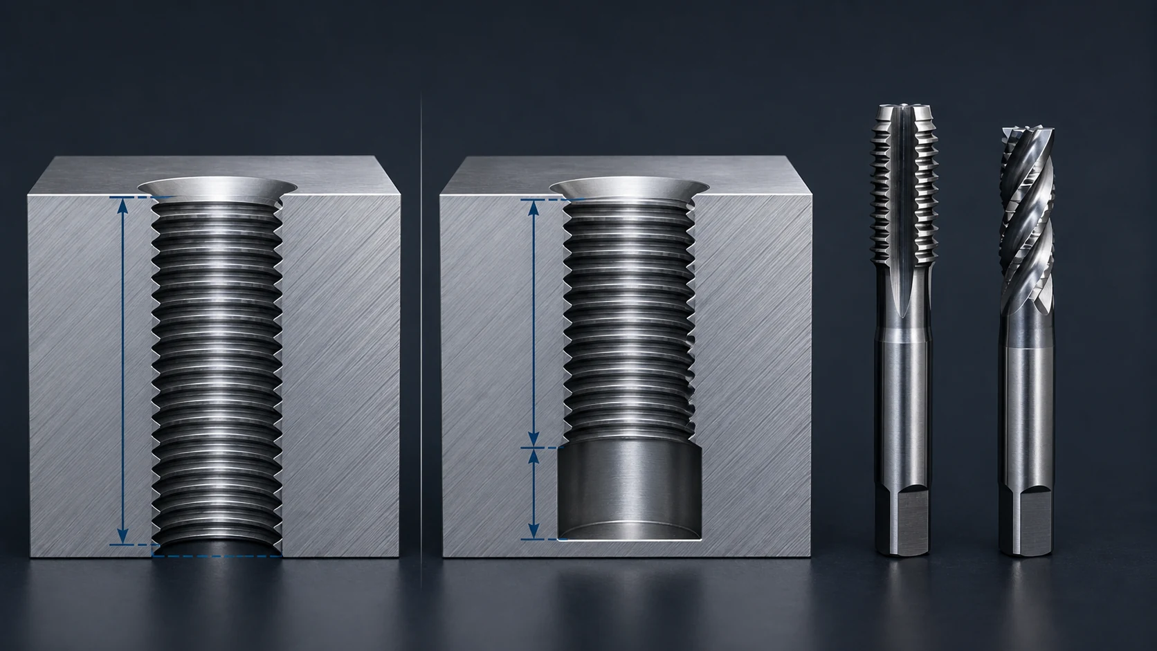 Thread design in CNC parts: thread depth, blind threads and standard dimensions